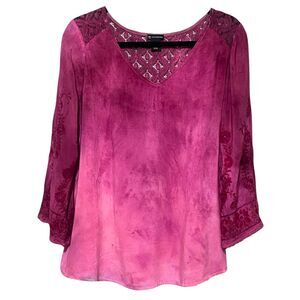 Mauve Bell Sleeve Embroidered Bohemian Hippie Lace Detail Tunic Top